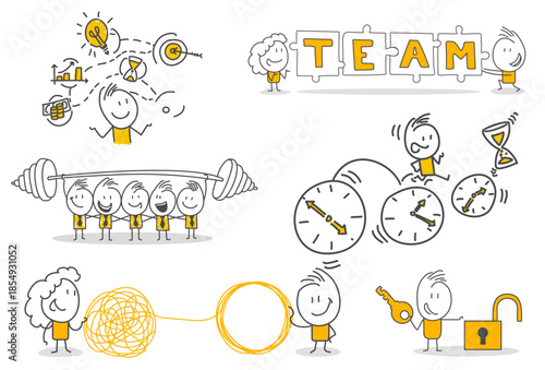 Successful professionals managing effective teamwork and time management processes to achieve common goals.