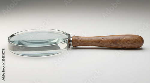 Magnifying glass with a wooden handle isolated on a light background