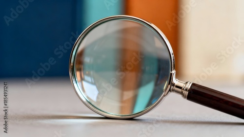 A classic magnifying glass with a silver frame and wooden handle rests on a light surface.