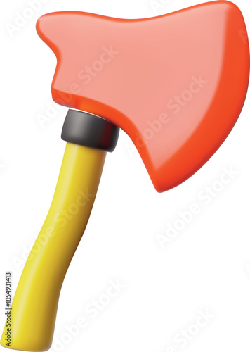 Firefighter axe 3D cartoon plastic style vector icon, hatchet with red blade, fire extinguishing equipment, instrument