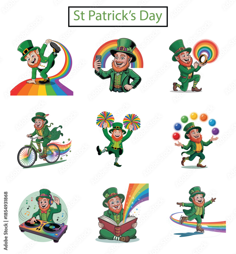 Fototapeta premium St Patricks Day Leprechaun Activities And Rainbows Collection Keywords: leprechaun, st patricks