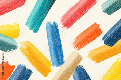 Naive crayon polygons floating with playful curved strokes