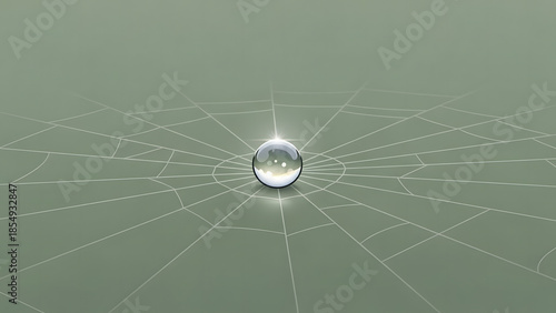 A single drop of water resting delicately within a spiderweb, a captivating view