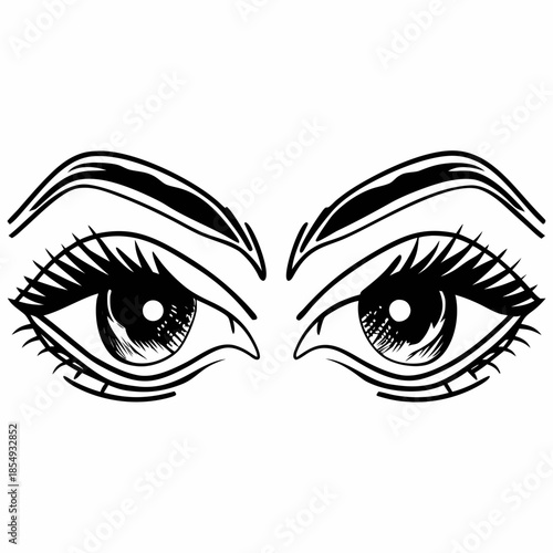 Elegant line art of human eyes showcases a minimalistic, creative vector design suitable for modern illustrations and graphics, available in black and white