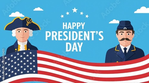 Happy Presidents Day Banner With Historical American Leaders