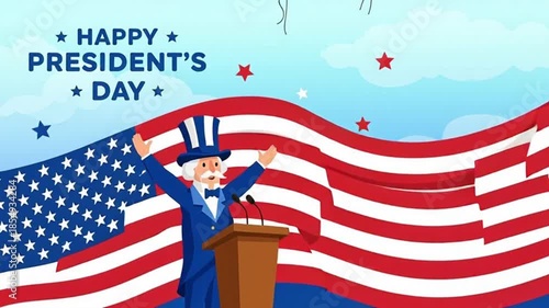 Happy Presidents Day Uncle Sam Speaking At Podium