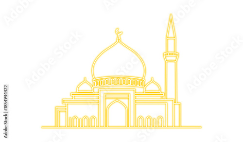 Elegant line art mosque illustration, perfect for Ramadhan greetings and Islamic cultural celebrations