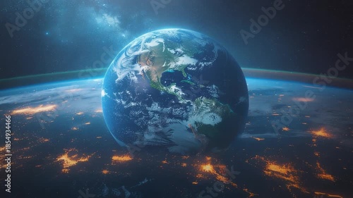 Stunning View of Planet Earth and Glowing City Lights from Orbit