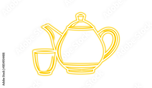 Ramadhan Iftar tea service an elegant golden teapot and cup graphic design for festive traditions