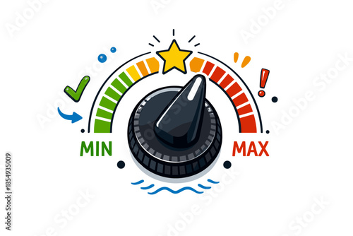 Colorful volume control knob with star, checkmark, and exclamation mark indicators
