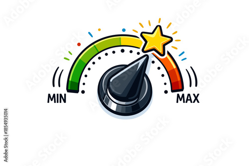 Colorful rating meter with star highlight on maximum setting