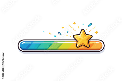 Colorful progress bar with star icon and sparkles on white background