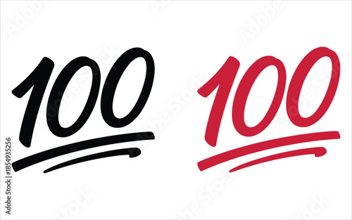 Handwritten Number 100 Underlined Icons in Black and Red for Perfection or Achievement Concepts