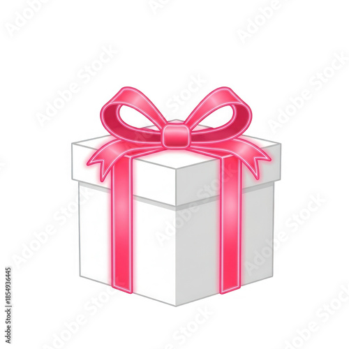 Beautiful white PNG Transparent gift box with pink ribbon