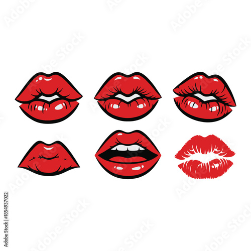Six red lips illustrations