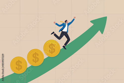 Man running upwards with coins