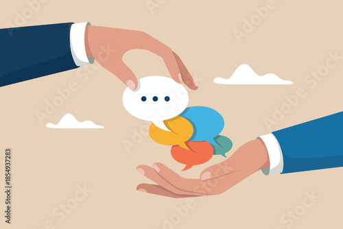 Hands offering thought bubbles and hearts