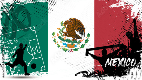 Football or abstract background from paint brushes. Football design template, football banner template, grunge mexico flag texture, grunge bush texture, football trophy