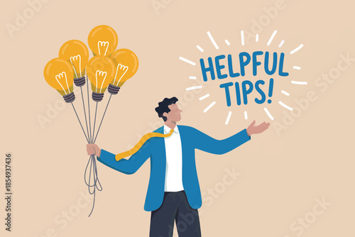 Man sharing helpful tips with light bulb balloons
