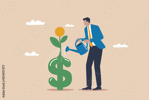 Businessman watering money plant
