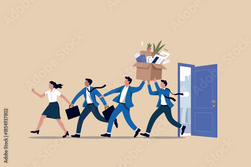 Employees leaving office with boxes