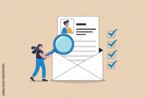 Careful review of document with magnifying glass