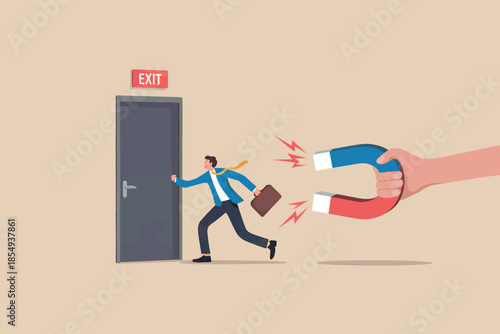 Businessman struggles to exit through magnetic force