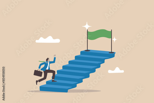 Businessman climbing stairs to success