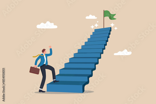 Businessman climbing stairs to success
