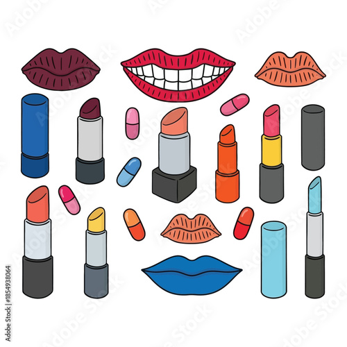 Assorted lipstick and lip illustrations