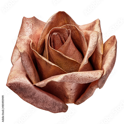 Champagne Gold Foil Rose with Glitter and Crumpled Metallic Texture Isolated on White