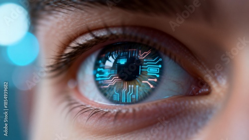 Human eye with digital circuit overlay