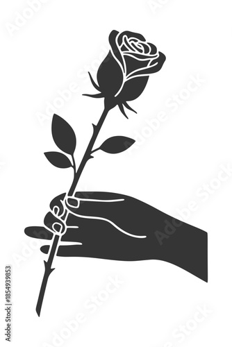 バラの花を持つ手のシルエットアイコン