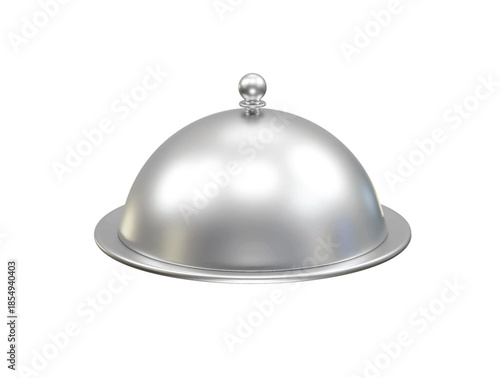 Silver Food Cloche on Tray for Elegant Dining icon 3d rendering illustration