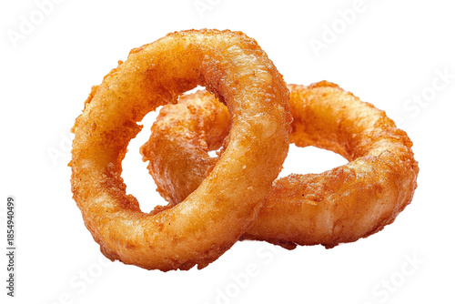 Golden fried onion rings isolated on transparent background