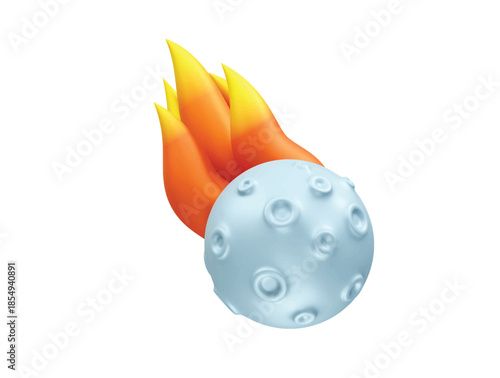 Comet with Fiery Trail asteroid icon illustration 3d