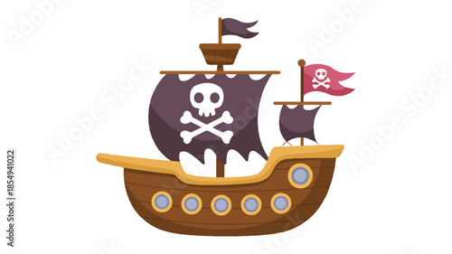 A cartoon illustration of a pirate ship with a simple, child-friendly design.  (3)_traced