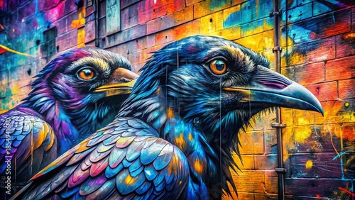Macro Urban Graffiti Crow Collage Poster Art - Abstract Portrait