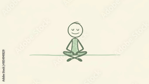Stick figure meditating peacefully in a calm setting.