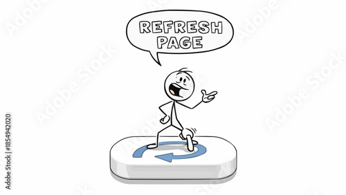 Stick figure pressing refresh button on a web page.
