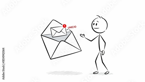Stick figure receiving an email notification with a red alert icon.