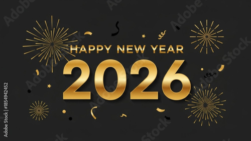 Golden New Year: A celebratory design for the year 2026, filled with fireworks and festive elements.