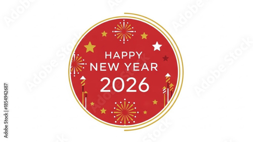 New Year 2026 Celebration: A vibrant circular design heralds the dawn of the new year, filled with festive elements, setting the stage for a year of new beginnings and celebrations.