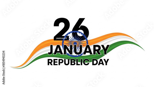India Republic Day Celebration: An artistic representation of the India flag, beautifully illustrating India's Republic Day, with the date 26 January prominently displayed.