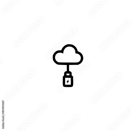 Battery lightning and cloud icon fusion design representing renewable energy storage and sustainable awareness meaning