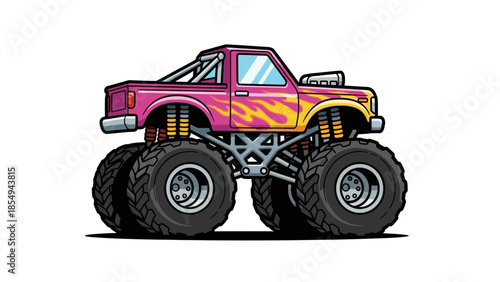 Monster Truck Pink Flame Vector Graphic.
