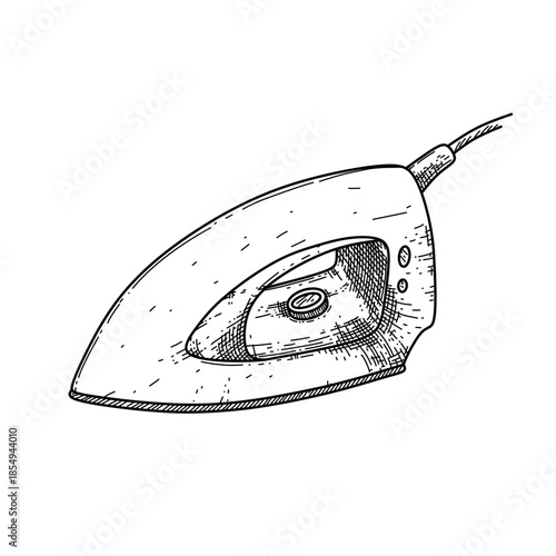 hand drawn electric clothes iron line art vector illustration