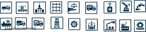 Industrial Manufacturing and Logistics Line Icon Set