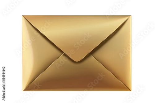 Golden envelope on white background isolated on transparent background