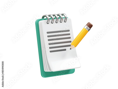 Notebook and Pencil for Note Taking and Education icon 3d rendering illustration